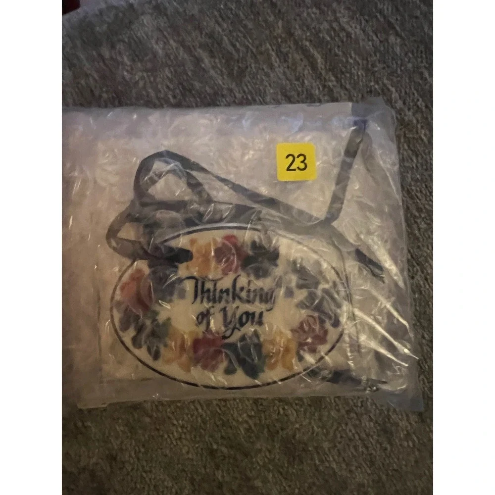Longaberger Pottery Basket Tie-On OS White Thinking of You Floral USA NEW